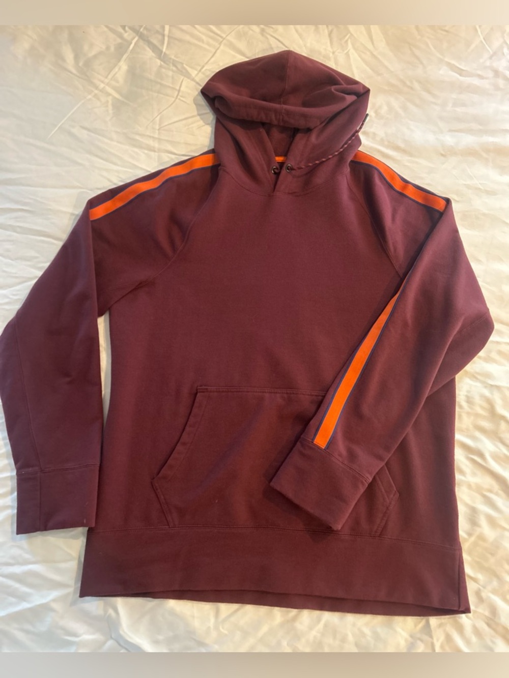 Abercrombie & Fitch Maroon Crewneck Hoodie with Orange Stripe